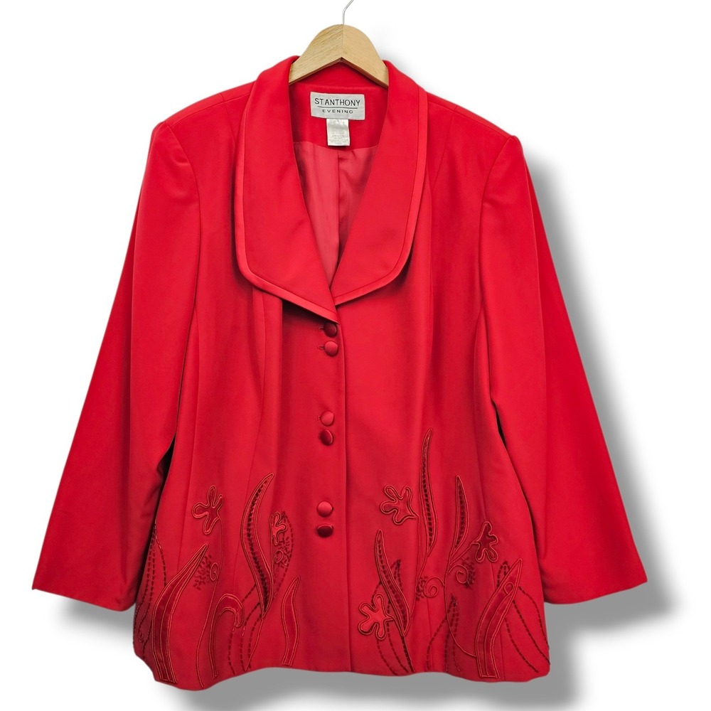 St. Anthony Evening Red Embroidered Blazer Jacket 24W Dressy Valentines Day Glam